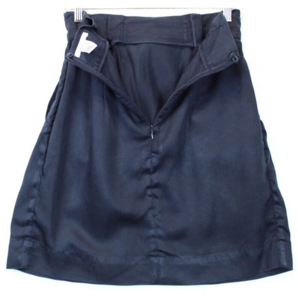 H&M A-Line Mini Skirt Pleated  4 Blue  Solid Lyocell - Picture 4 of 9